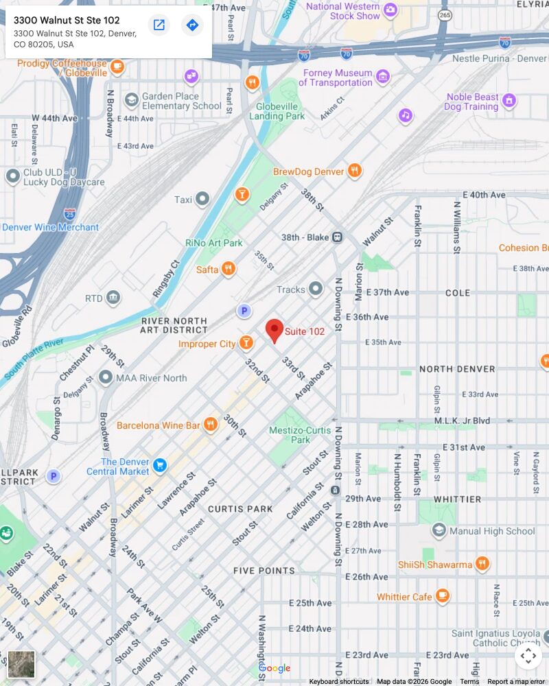 Map to We Are Meant To Move, 3300 Walnut St, Suite 102, Denver CO 80205